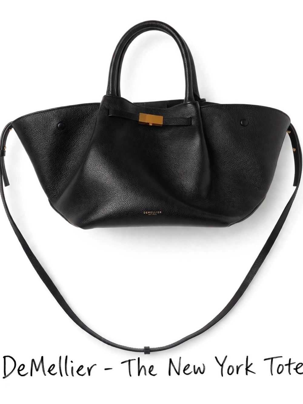 DeMellier Black Leather Tote with Gold Hardware Accents